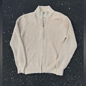 Vintage LL Bean Full Zip Knit Cotton Sweater Cream Mens M